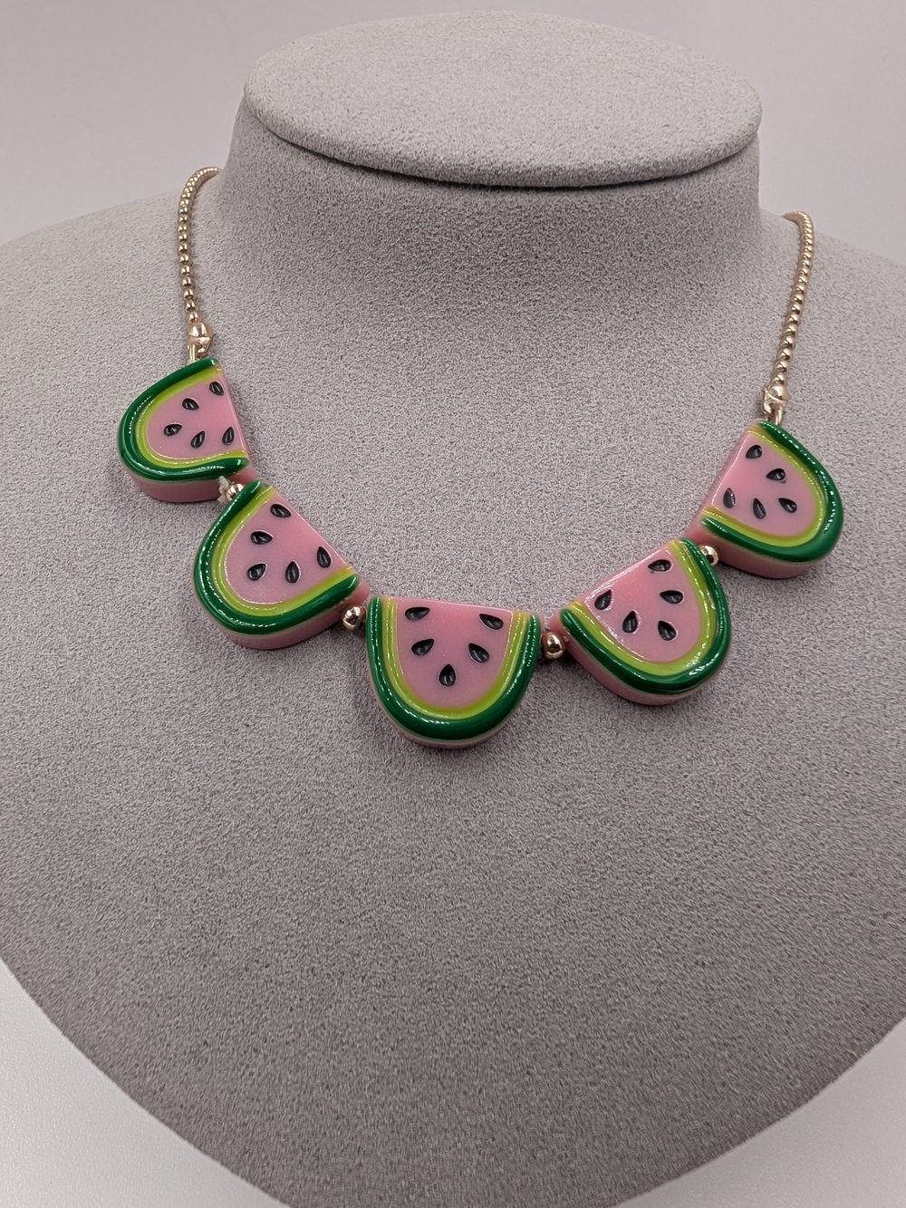 J.Crew Crewcuts Watermelon Charm Bead Chain Bib Necklace Summer Fruit 0404